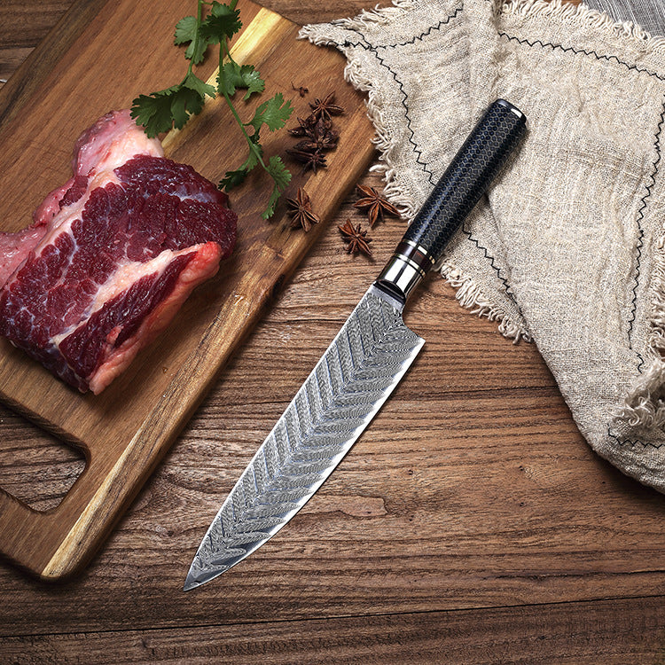 Small kitchen knife with Damascus steel handle