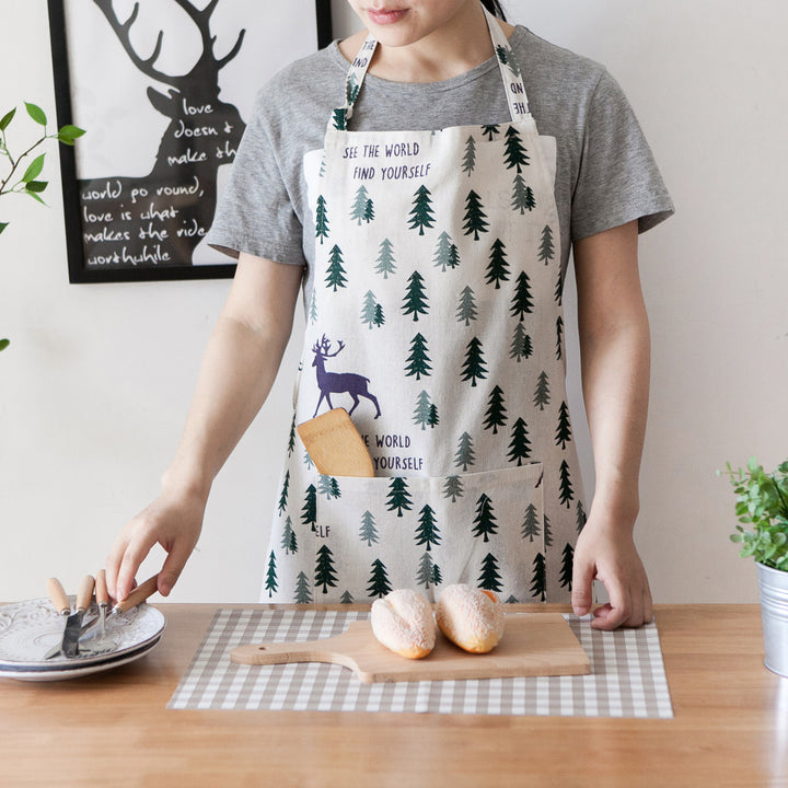 Fawn plus cotton linen apron English printing apron – Japany 2021